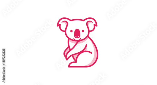 A cute, minimalist koala illustration with pink outlines and a pink nose, sitting upright on a white background.