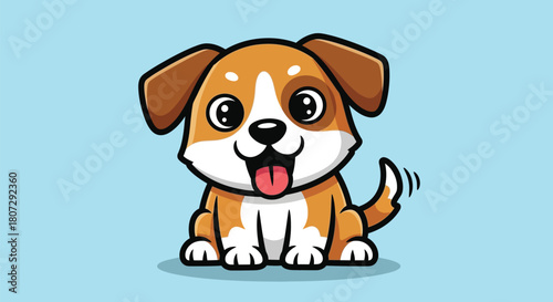 Cute Happy Puppy Dog Sitting Kawaii Cartoon Illustration