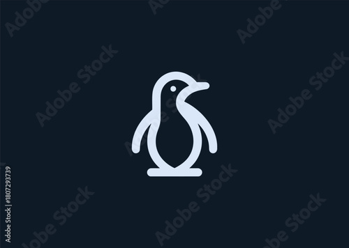 A simple minimalist penguin logo designed with smooth rounded lines and a clean silhouette, representing friendliness, calmness, and charm in a modern creative vector illustration