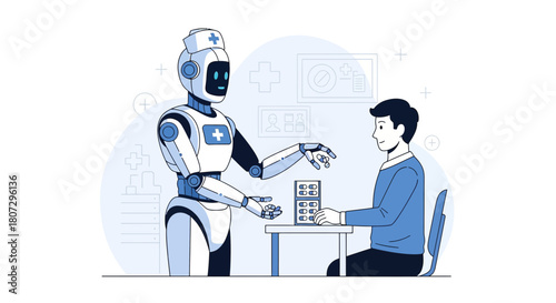 Healthcare future robotic nurse assistance providing medication consultation for patients at
