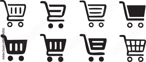 Shopping cart icon set, Full and empty shopping cart symbol, shop and sale, Vector illustration !