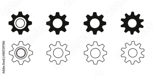 Gear setting vector icon set Gear setting icon set.Gear icon vector set, black cogwheel vector collection, mechanical gear shapes,