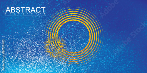 Luminous yellow-green concentric rings dissolving and disintegrating into a cloud of fine digital particles.