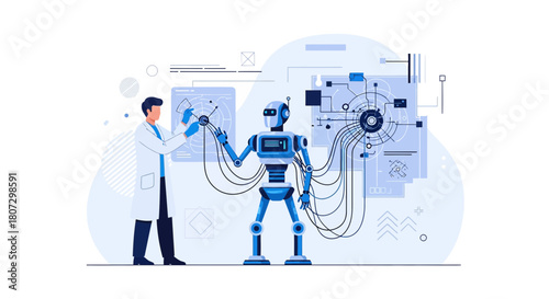 Innovations in Robotics: A Scientist Interacting with an Advanced Robot in a Lab