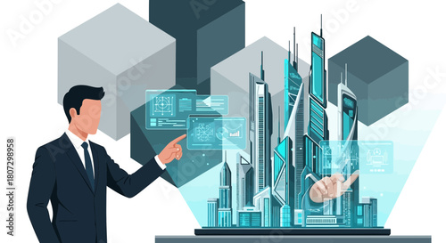 Innovative city planning with advanced technologies for modern urban development concept