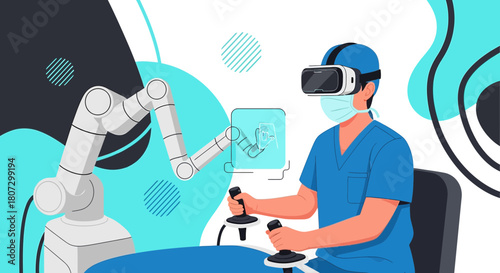 Innovative Healthcare: Surgeon Utilizing Virtual Reality for Robotic Assisted Surgery illustration
