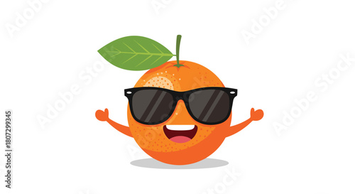 A cool and happy cartoon orange fruit character wearing black sunglasses dances and winks in a fun looping animation.