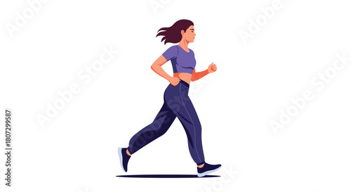 An athletic young woman in sportswear is shown running or jogging in a smooth looping animation against a white background.