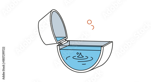 A simple line art animation of a toilet bowl with the lid open and water inside shows a flushing action in a loop.