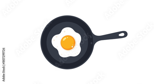 A simple looping animation shows a sunny-side-up fried egg sizzling with popping bubbles in a black frying pan from a top view.