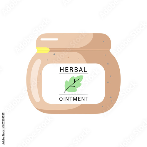 Herbal ointment jar with natural ingredients and minimalist design  
