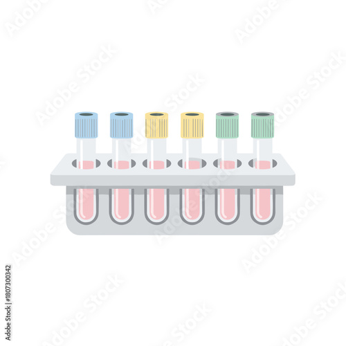 Blood sample tray with colorful test tubes for medical analysis  