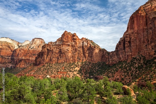 Zion National Park, Utah, the red sandstone cliffs and pinnacles, the scenic landscape