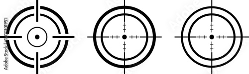 Three stylized crosshair targets with concentric circles and lines