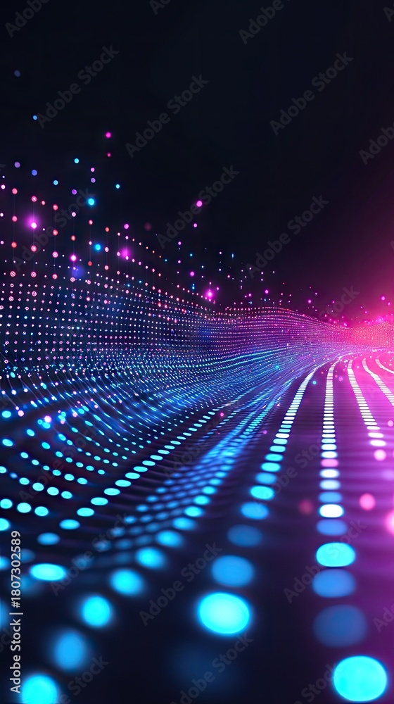 Obraz premium Glowing blue and purple waves of particles create a mesmerizing abstract design in deep space