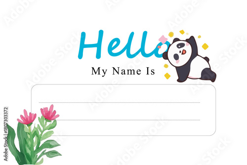 Cute Cartoon Bear Holding Food Items on a Name Tag Template for student school