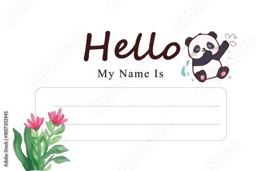 Cute Cartoon Bear Holding Food Items on a Name Tag Template for student school