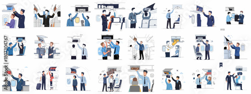 Cabin crew assistance services, helping passengers place and retrieve carry-on luggage in airplane overhead lockers.