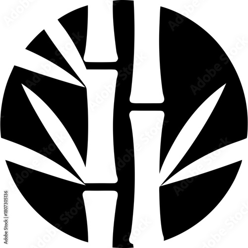Stylized bamboo stalk in a circle on transparent background silhouette