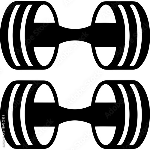 Two dumbbells stacked vertically on transparent background silhouette