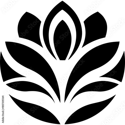 Stylized flower design in black on transparent background silhouette