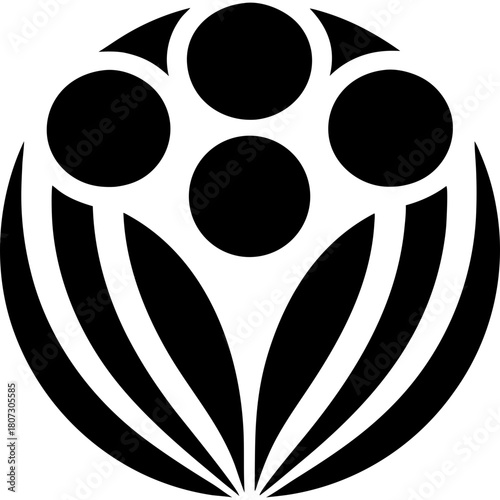 Stylized flower with round petals on transparent background silhouette
