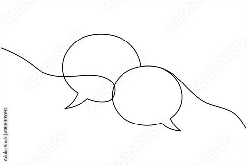 Speech bubble continuous one line drawing illustrating dialogue and communication vector art