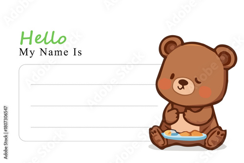 Name Tag Template for student school. concept ay bear