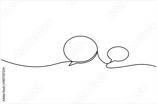 Speech bubble continuous one line drawing illustrating dialogue and communication vector art