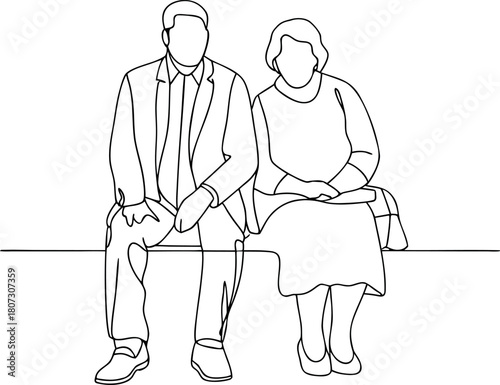 Elderly couple sitting together simple line art design