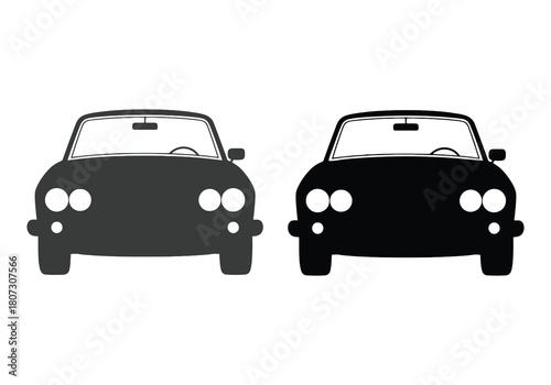 Two classic car silhouettes facing forward in a simple black and white design