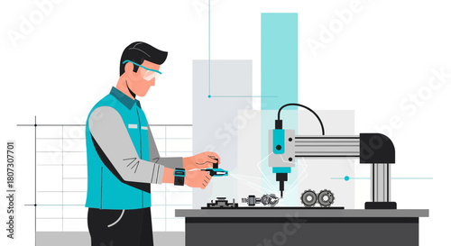 Engineer precisely operating automated machinery in manufacturing process with accuracy and safety