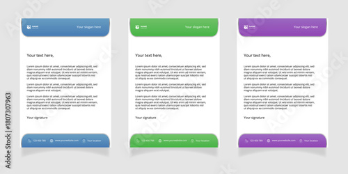 Modern set of corporate business stationery, letterheads, document templates. Professional minimalist design suitable for corporate branding, marketing materials and office identity presentations.