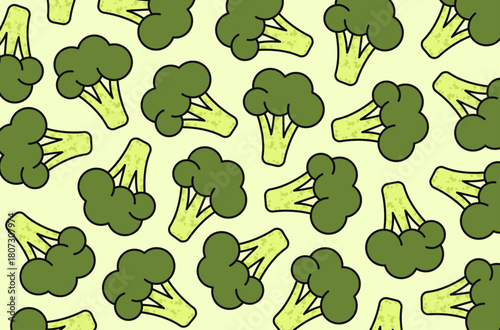 Patterned background with broccoli illustrations. Playful, vibrant and perfect for organic food themes, web design and promotional materials.