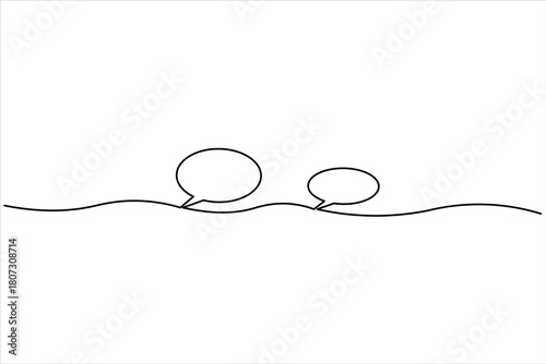 Speech bubble continuous one line drawing illustrating dialogue and communication vector art