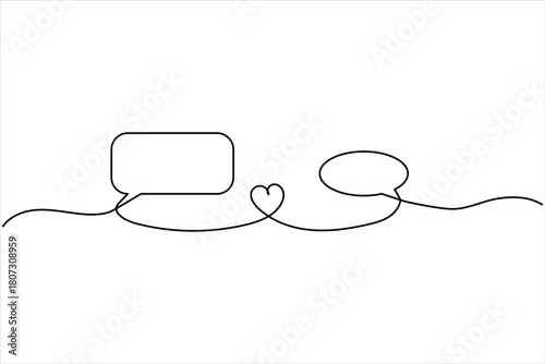 Speech bubble continuous one line drawing illustrating dialogue and communication vector art