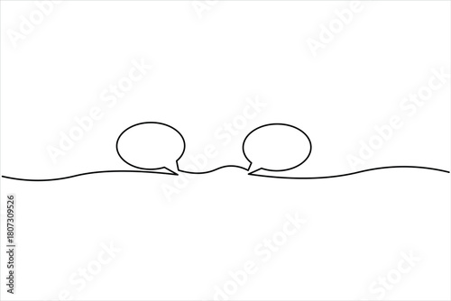 Speech bubble continuous one line drawing illustrating dialogue and communication vector art