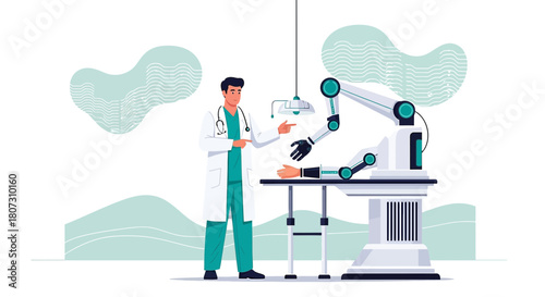 Futuristic Healthcare with Robotic Surgery: A Doctor and Robotic Arm in Operation