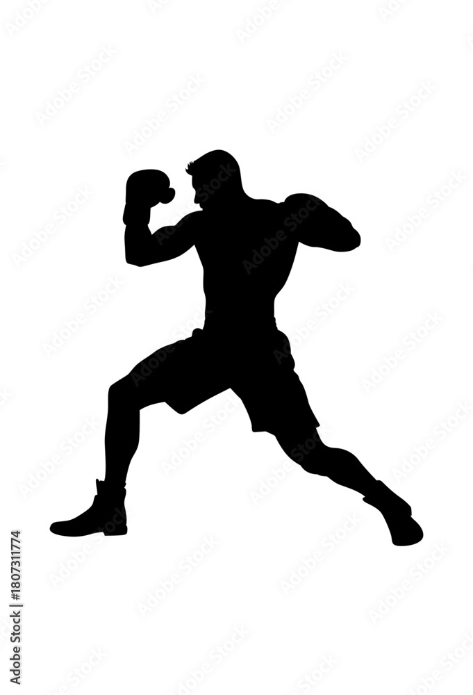 Naklejka premium Silhouette of a boxer in fighting stance ready to punch
