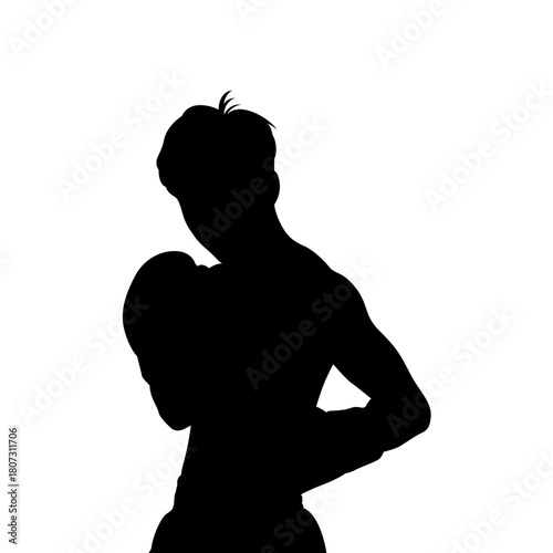 Silhouette of a boxer in fighting stance against a white background