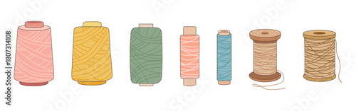 Set  of  thread spools and bobbins for sewing and crafting. Vector