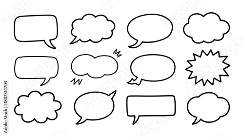 Hand drawn speech and thought bubble set, comic doodle style