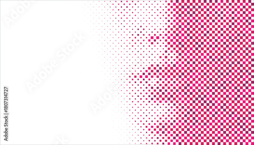 Abstract Close Up Pink Face Using Gradient Halftone Squares Pixel Texture. Halftone Portrait of Artificial Intelligence, Ai. Big Data, Futuristic Data Flow, Smart Technology. Vector Illustration