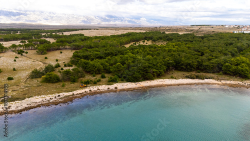 Fototapeta Naklejka Na Ścianę i Meble -  Remote Croatian Beaches Accessible Only by Off-Road Vehicles. Rugged coastline, untouched nature, wild Mediterranean landscapes and secluded turquoise shores captured from above