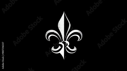 Elegant White Fleur-de-lis Symbol on Black Background. Classic Heraldic Decorative Design Element Icon.