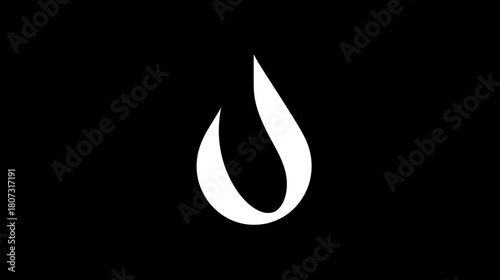 Abstract white water droplet or tear shape icon on a solid black background, minimalist liquid drop symbol, simple graphic design element