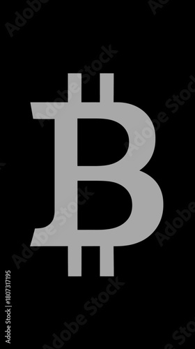 Abstract grey Bitcoin symbol on dark background, representing digital cryptocurrency, blockchain technology, and financial innovation concept.