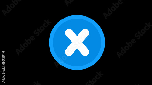 Blue circular 'X' button icon on black background, symbolizing close, cancel, delete, wrong, or error in user interface.