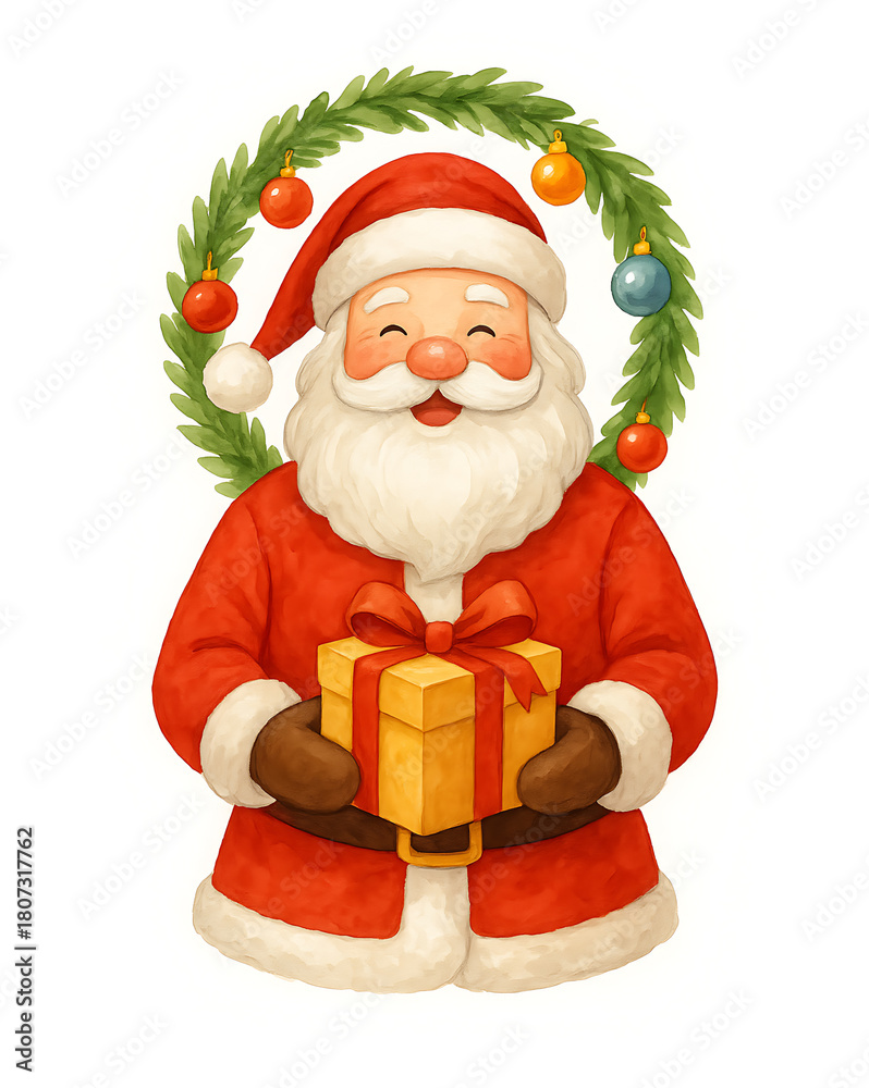Fototapeta premium Santa Giving Cheerful Christmas Gift