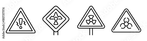 Safety warning and hazard line icons set, general danger risks
